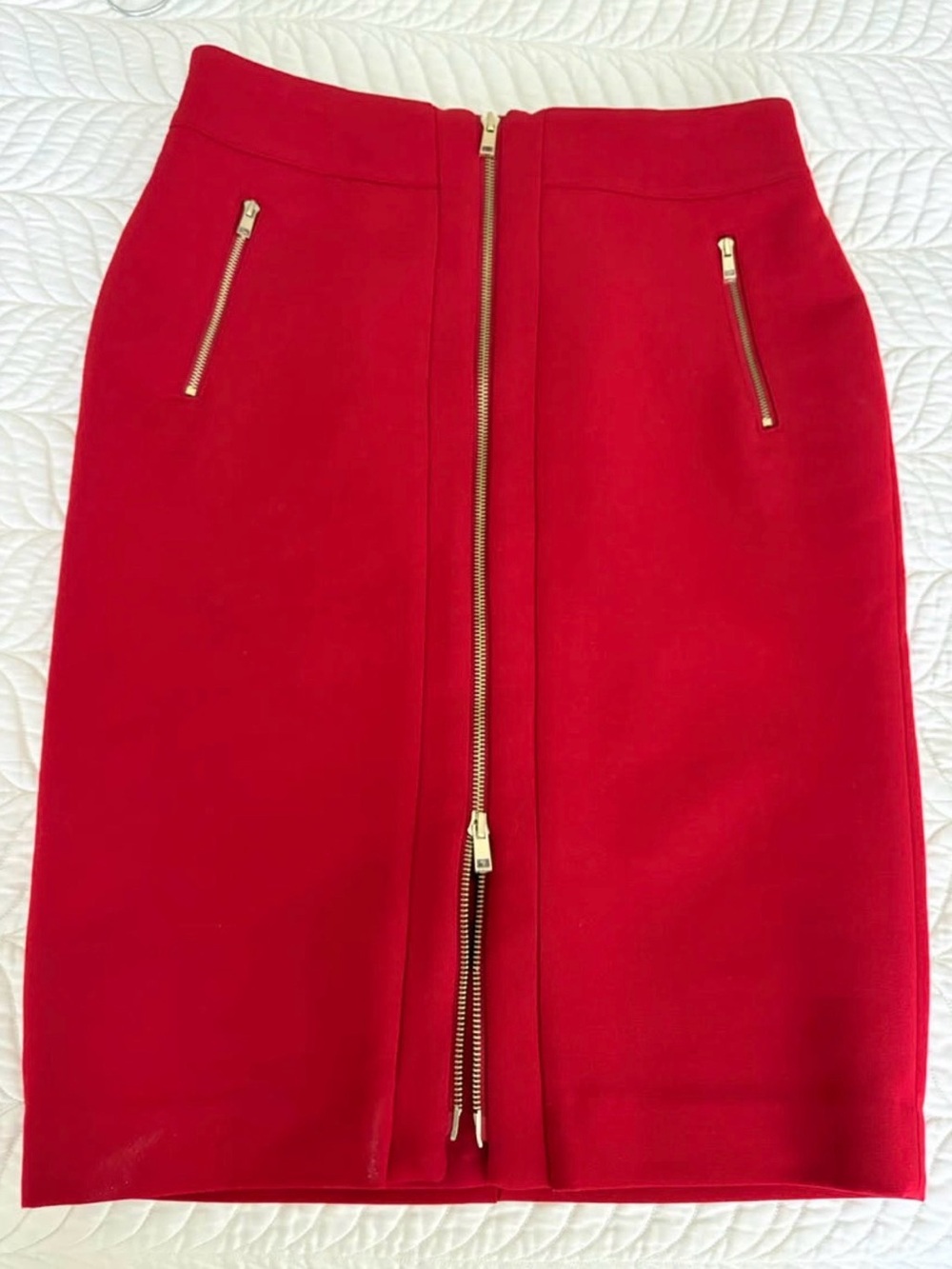 Ann Taylor Red Pencil Skirt with Front Gold Zipper